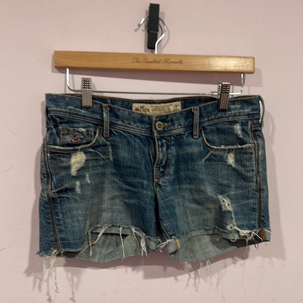 Hollister Blue Jean Shorts Distressed Frayed Hem